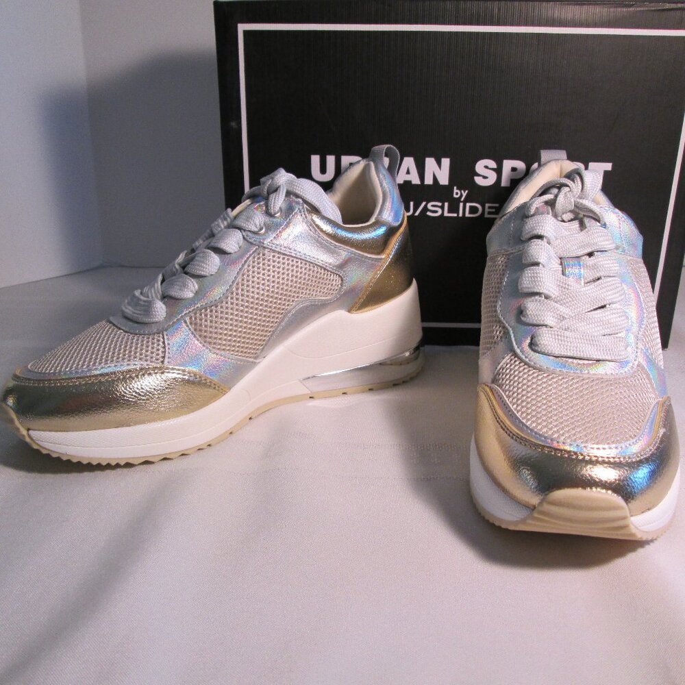 Urban Sport BEBE Gold & Mesh Wedge Sneakers Size 7 NWT - Picture 5 of 10